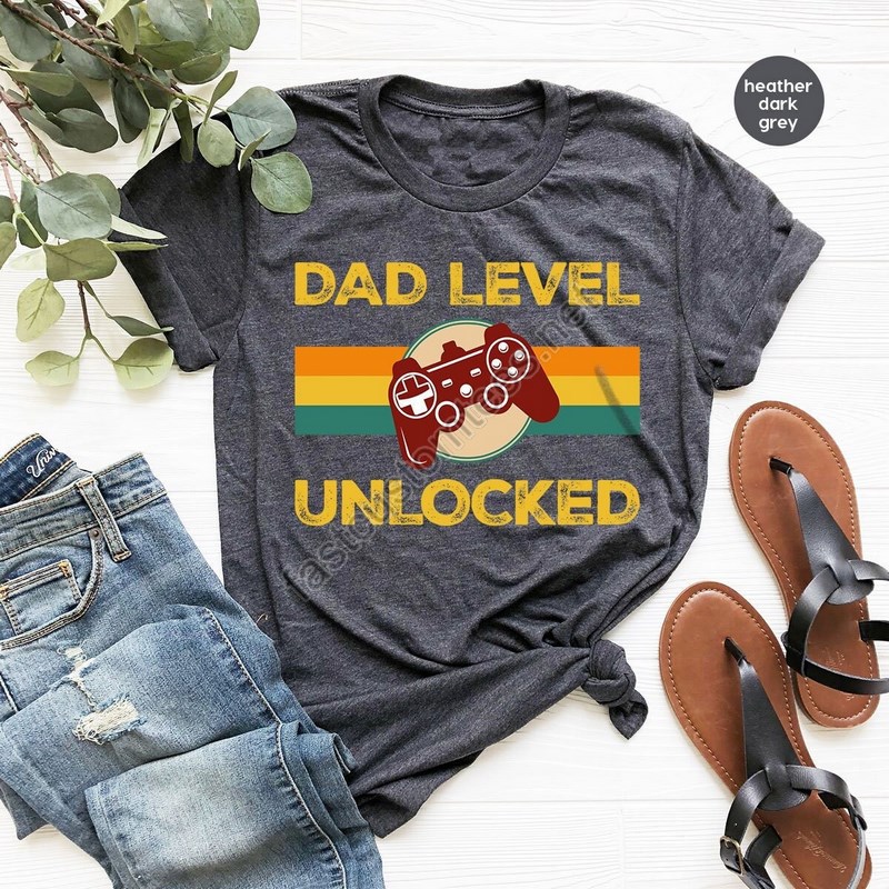 Fathers Day Gift Dad Level Unlocked T Shirt New Dad Gift For Gamer Daddy Funny First Time Dad Shirt Vintage Gamer Daddy T Shirt