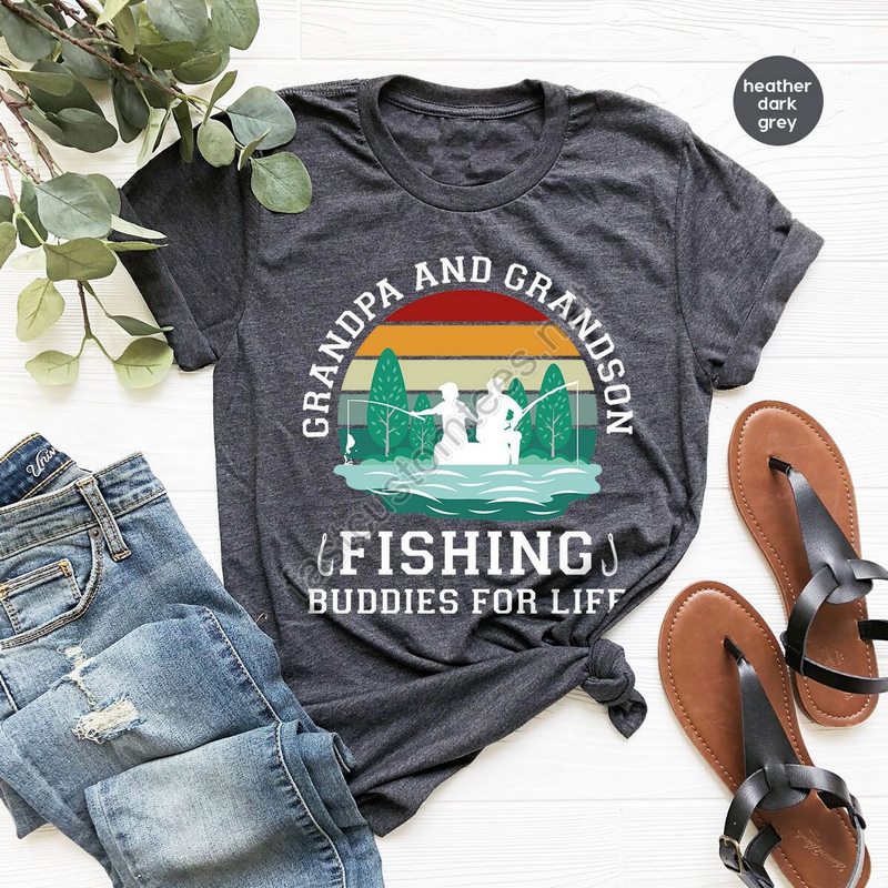 Grandpa And Grandson Fishing Buddies For Life Shirt Funny Fishing Grandpa Grandson Crewneck Shirts Fishing Gifts For Grandpa From Grandson