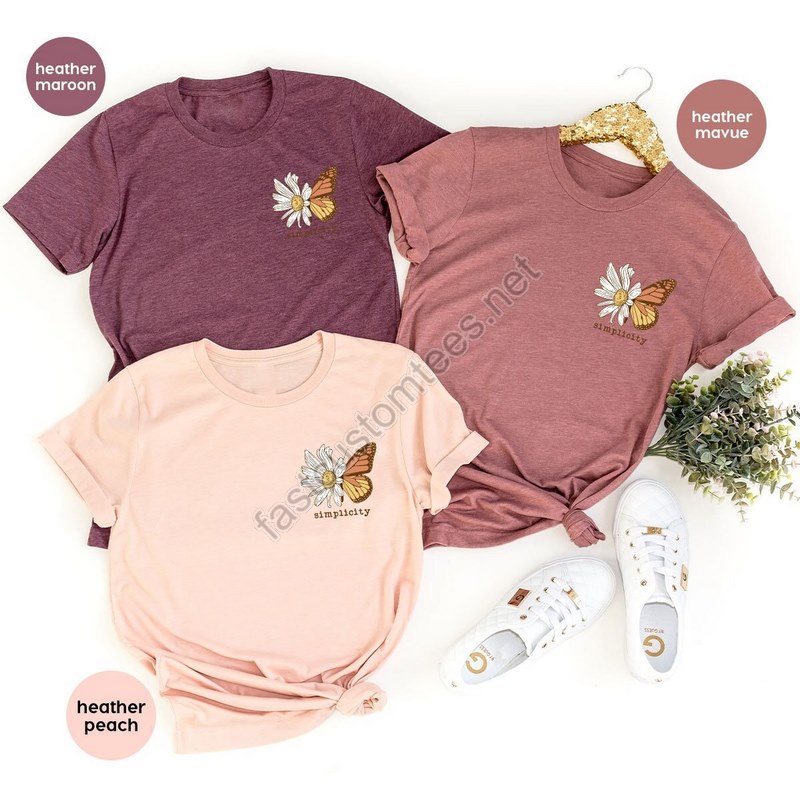 Aesthetic Butterfly Shirt Floral Pocket Graphic Tees Minimal Butterfly Spring Tshirt Gifts Minimalist Flowers Tshirts For Women