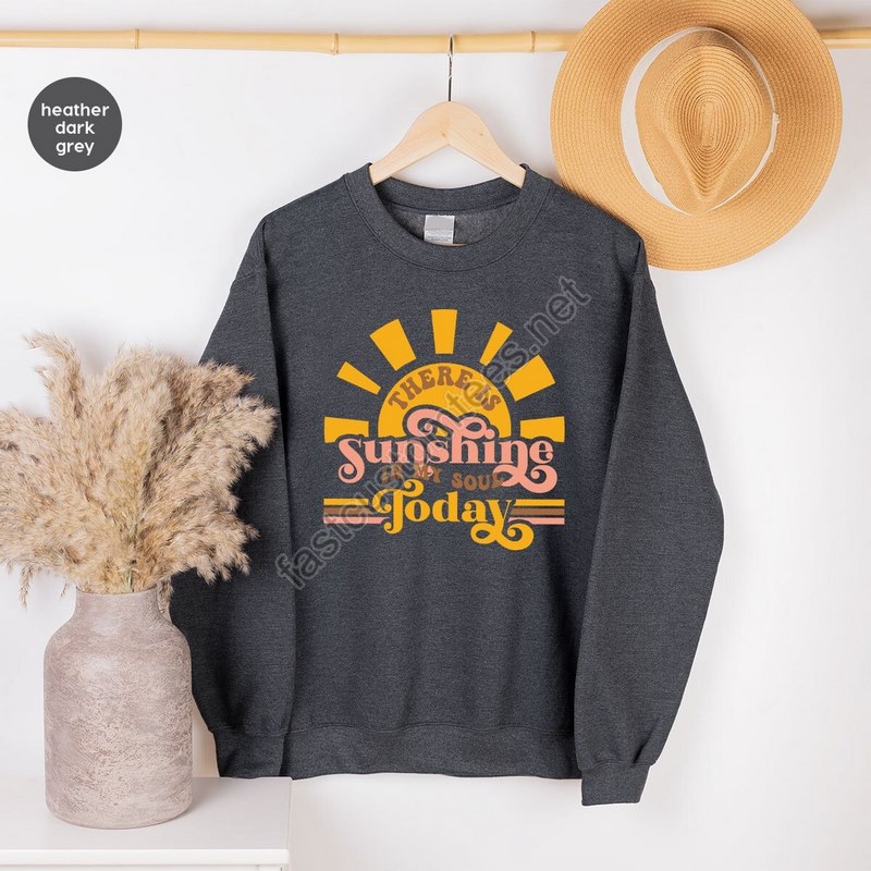 Retro There Is Sunshine In My Soul Today Sweatshirts For Women Boho Hippie Sunshine Beach Summer Long Sleeve Shirts Aesthetic Summer Girls