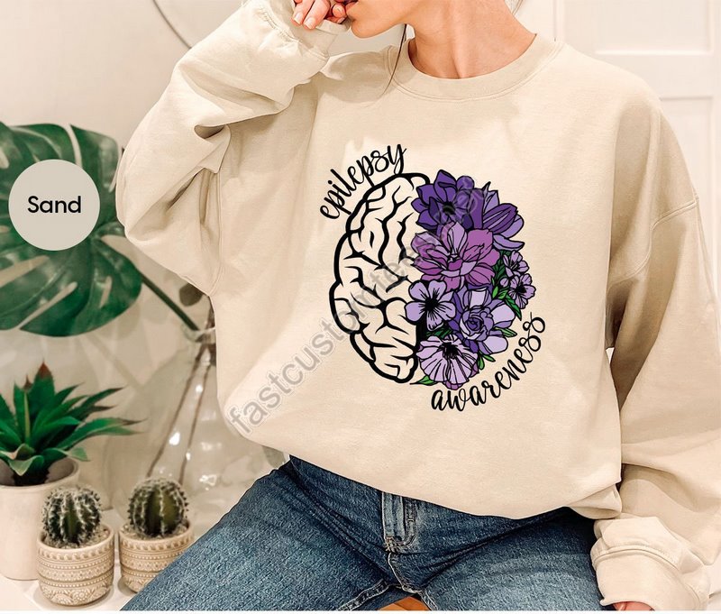 Epilepsy Awareness Crewneck Sweatshirt Neurodiversity Long Sleeve T-shirt Epilepsy Mom Gift Epilepsy Purple Ribbon Hoodies And Sweaters