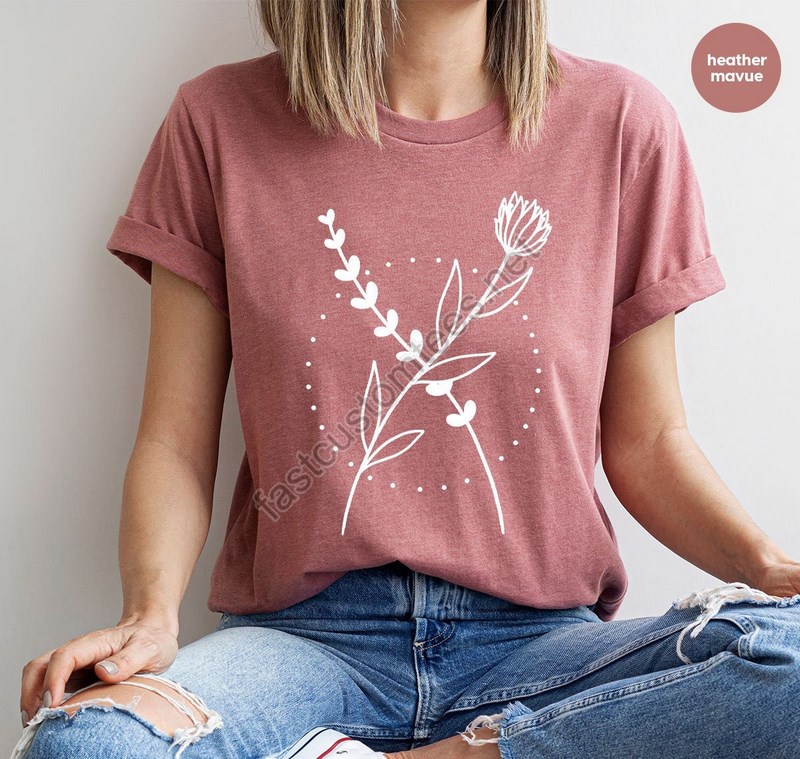 Minimalist Shirts Floral Design Tshirt Aesthetic Tshirts Botanical Gifts Inspirational Women Minimal Flower Tshirt Cute Flowers Tee