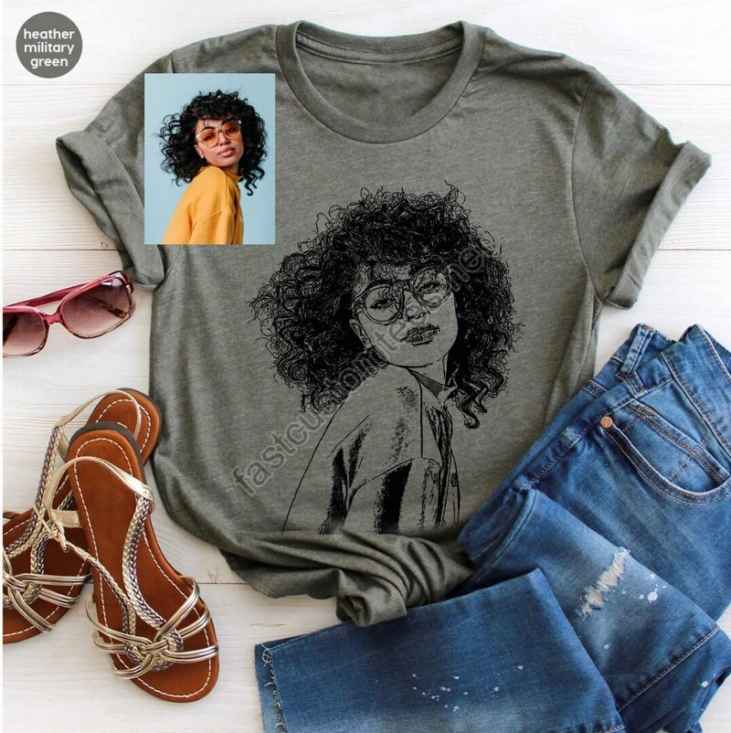 Custom Portrait From Photo Tshirt Personalized Gift Gift For Her Customizable Portrait Crewneck Sweatshirt Customized Photo Line Drawing