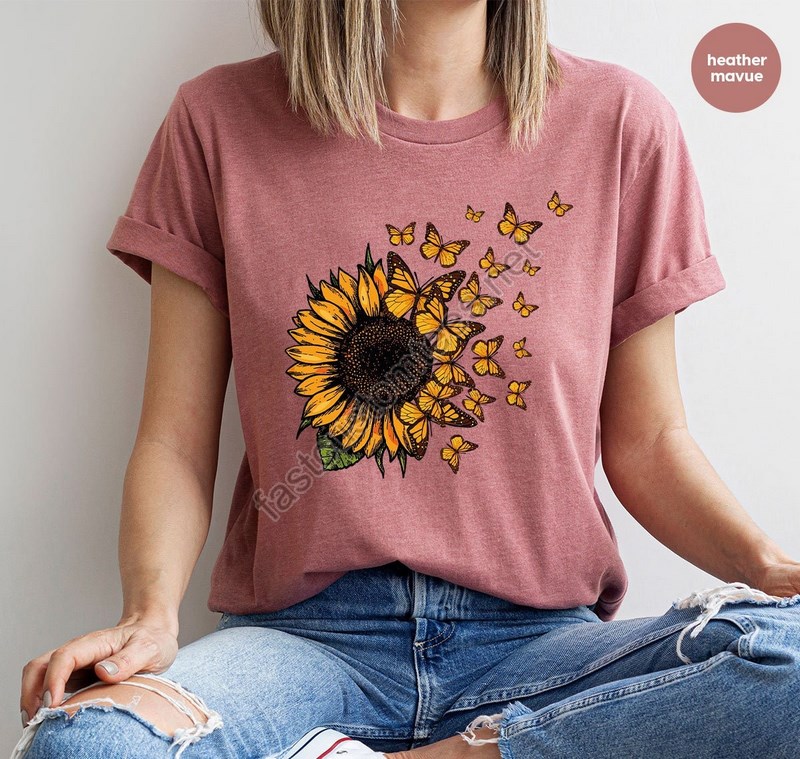 Sunflower Shirt Butterfly Crewneck Sweatshirt Graphic Tees For Women Gift For Her Inspirational Outfit Mothers Day Gift Gift For Women