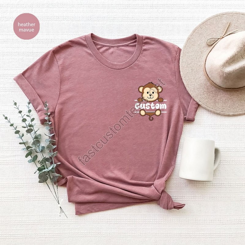 Monkey Shirt Custom Monkey Pocket Tee Monkey Gifts Personalized Monkey Sweatshirt Cute Monkey T-shirt Animal Shirt Kids Shirt