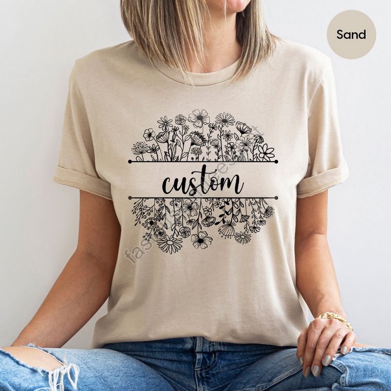 Personalized Flower Shirt Custom Floral T-shirt Gift For Her Plant Graphic Tees Botanical Crewneck Sweatshirt Vintage T-shirt