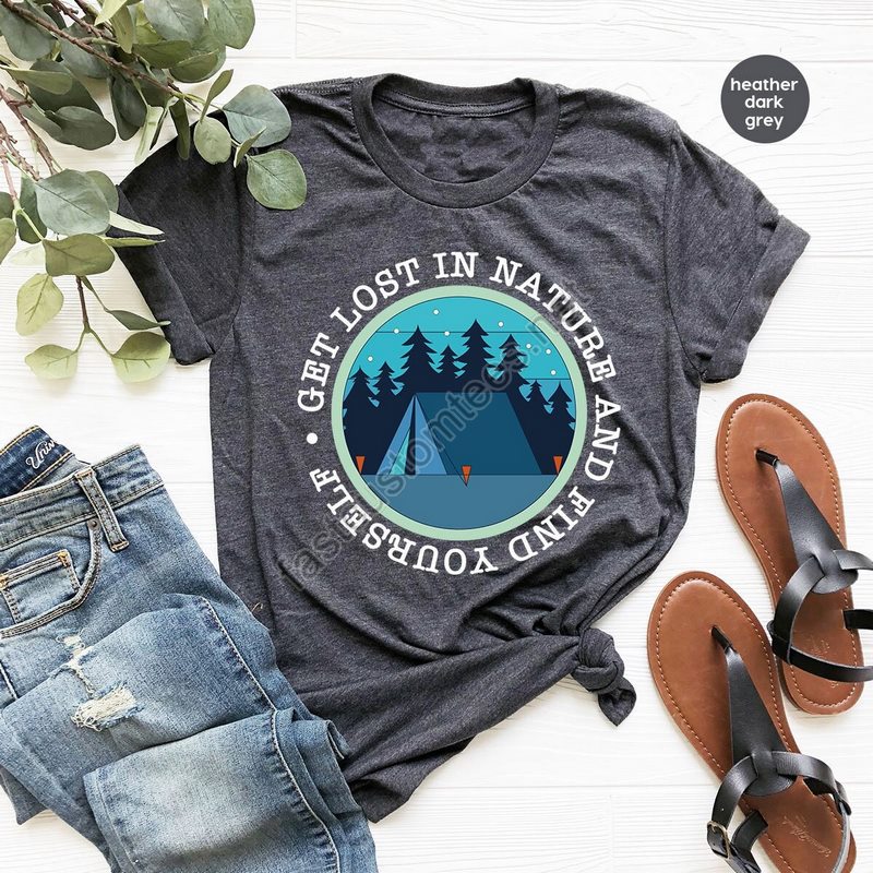 Vacation Shirt Hiking T-shirt Travel Gifts Nature Graphic Tees Mountain Vneck Shirt Camping Shirt Family Trip Tee Camp Outfit