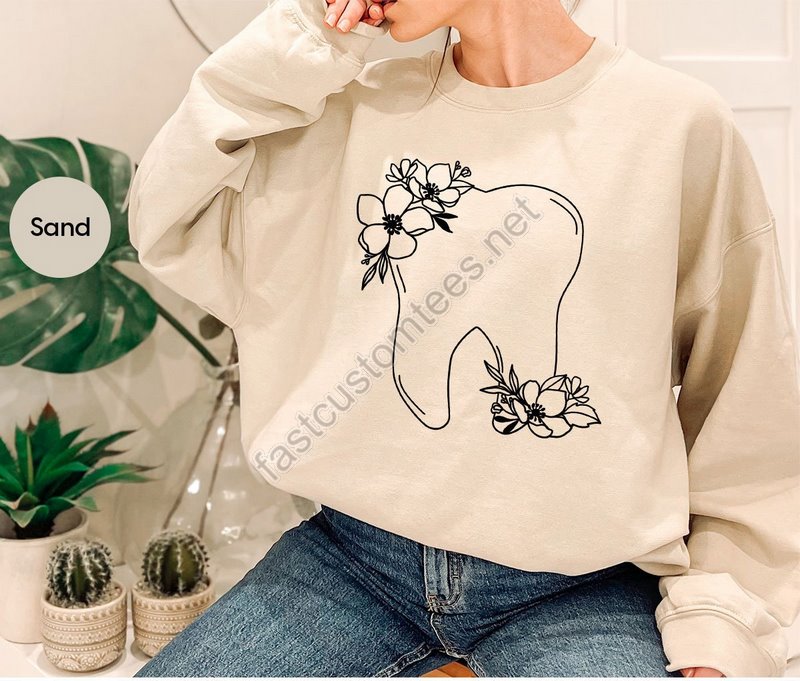 Custom Dental Sweatshirt Personalized Gift Floral Dentist Long Sleeve Shirts Dental Assistant Gift Dental Hygienist Hoodies And Sweaters