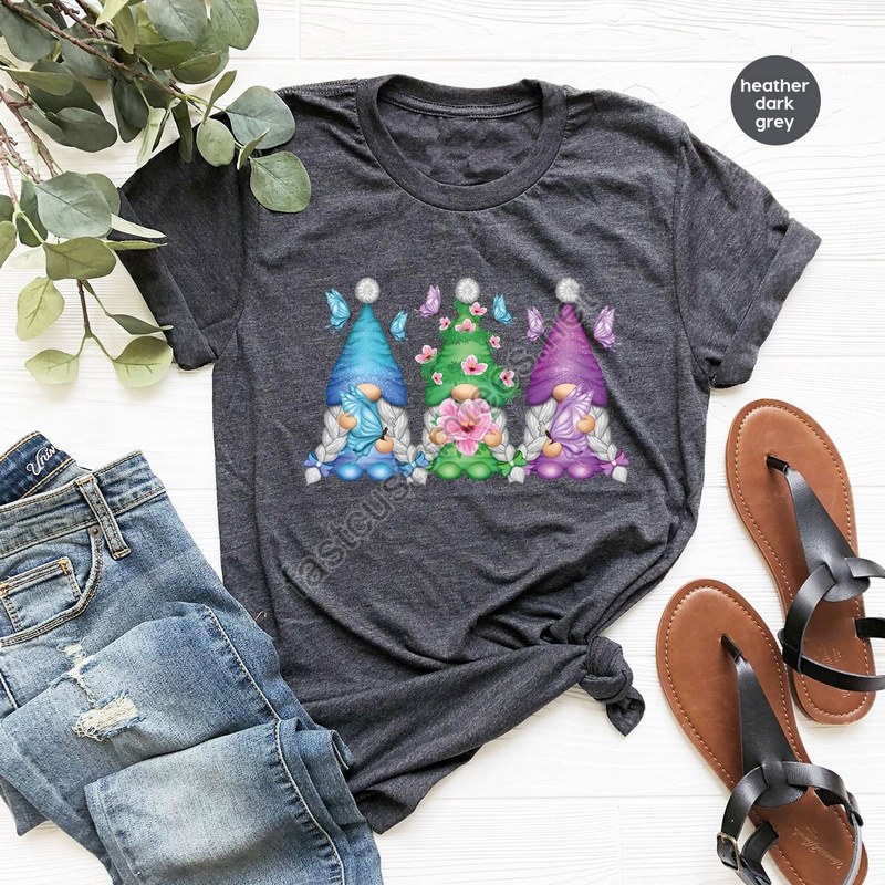 Spring Clothing Cute Gnome Shirt Butterfly Gnomes Tshirt Floral Graphic Tees For Women Summer Shirts Gift For Her Kids Gnome Shirts