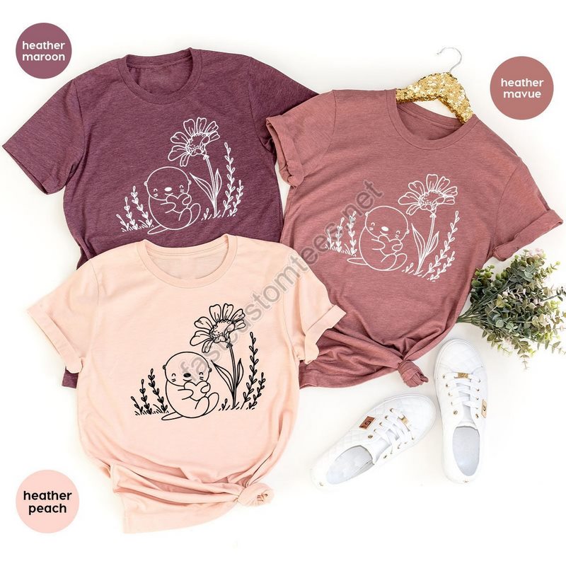 Otter Graphic Tees Animal Shirt Cute Otter Shirt Floral T-shirt Otter Gifts Flower Shirt Nature Shirt Funny Otter T-shirt