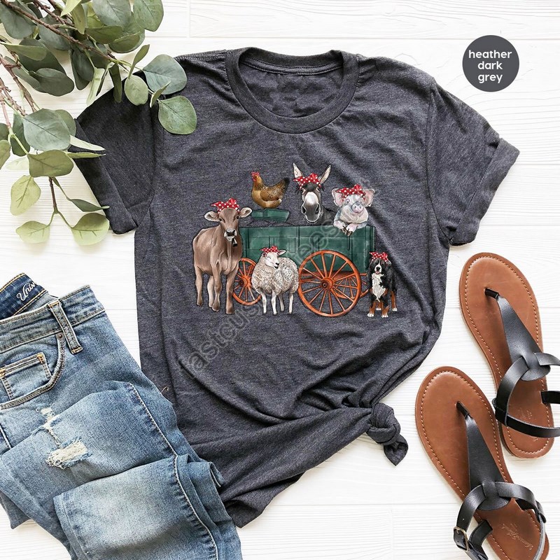 Farm Shirt Cute Animal Graphic Tees Farm Animal Shirt Farm Gift Farmer Vneck Shirt Cow Shirt Chicken Tshirt Farm Outfit Gift For Her