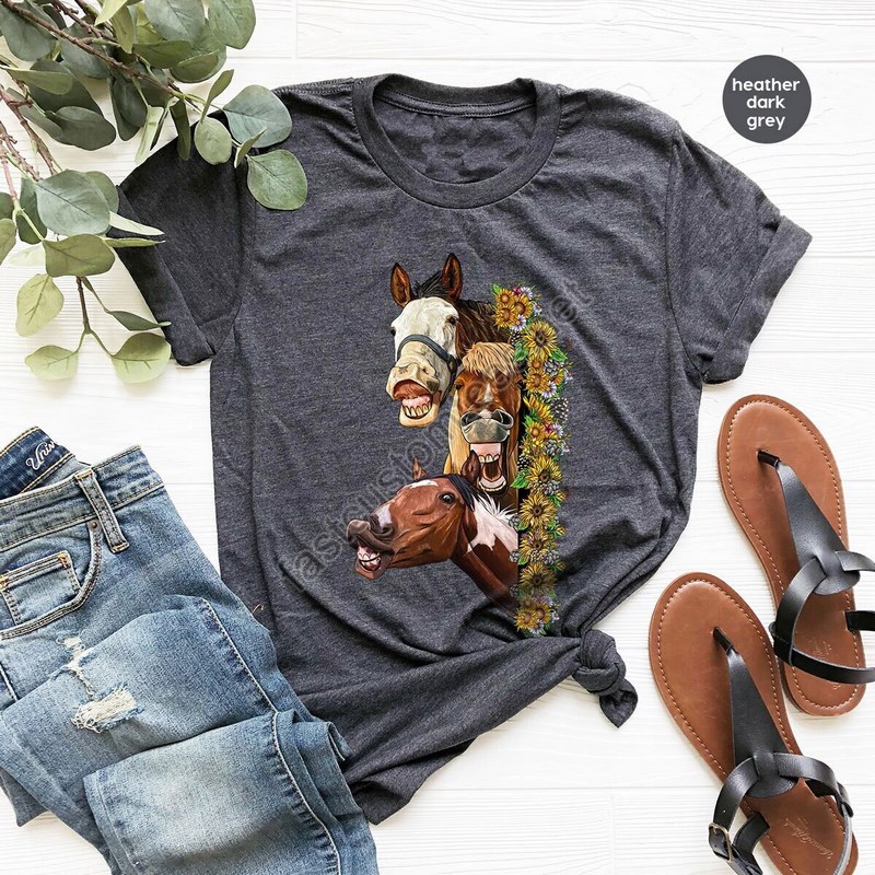 Funny Horse Shirt Farm T-shirt Horse Gifts Floral Vneck Shirt Horse Graphic Tees Western Shirt Farm Animal Tees Gift For Her