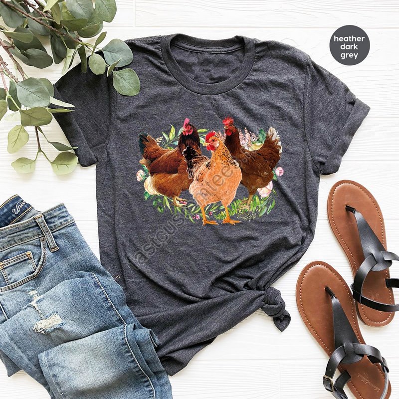 Cute Chicken Shirt Farmer Gifts Country Shirts Funny Animal T-shirt Floral Farm Clothing Chickens Graphic Tees Womens Clothing