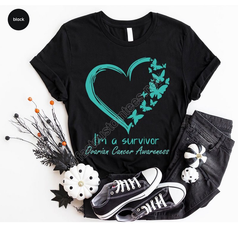 Ovarian Cancer Awareness Month Cancer Ribbon Graphic Tee Cancer Warrior Vneck Tshirts Support Gifts For Mom Ovarian Cancer Survivor Gift