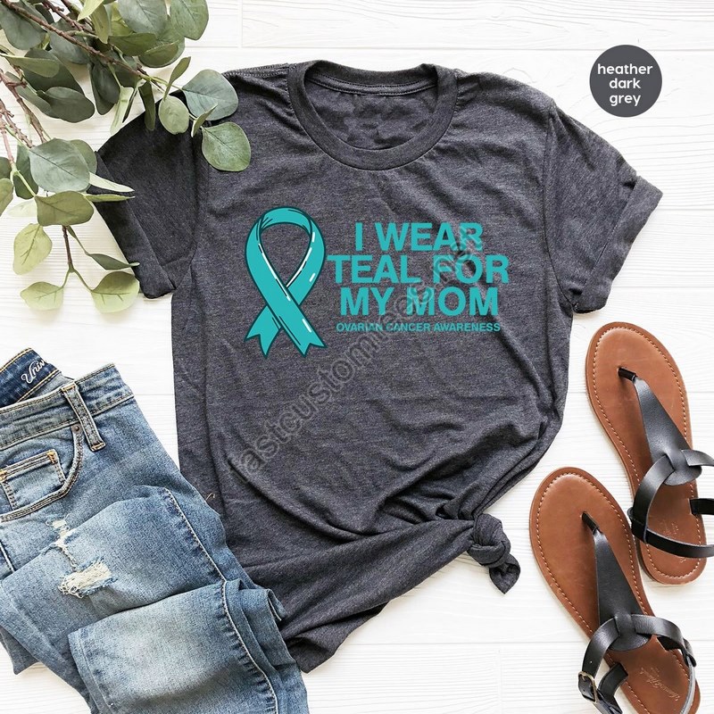 Ovarian Cancer Survivor Shirt Cancer Gift Ovarian Cancer Graphic Tees Ovarian Cancer Awareness T Shirt Teal Cancer Ribbon Vneck Tshirts