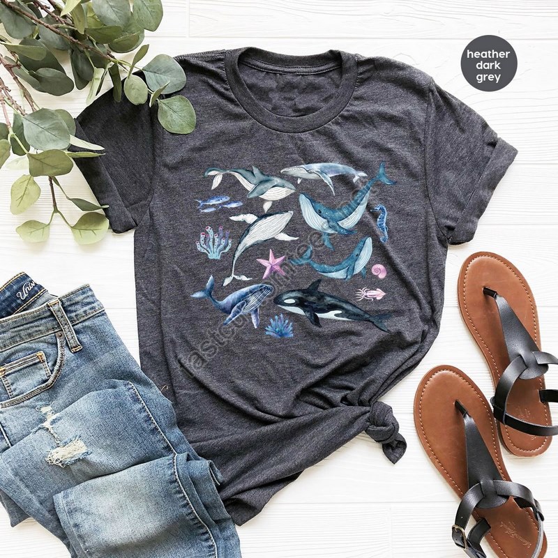 Ocean T-shirt Biology T Shirt Gift For Her Marine Life Outfit Biologist Gifts Whale Graphic Tees Dolphin Tshirt Sea Marine Shirt