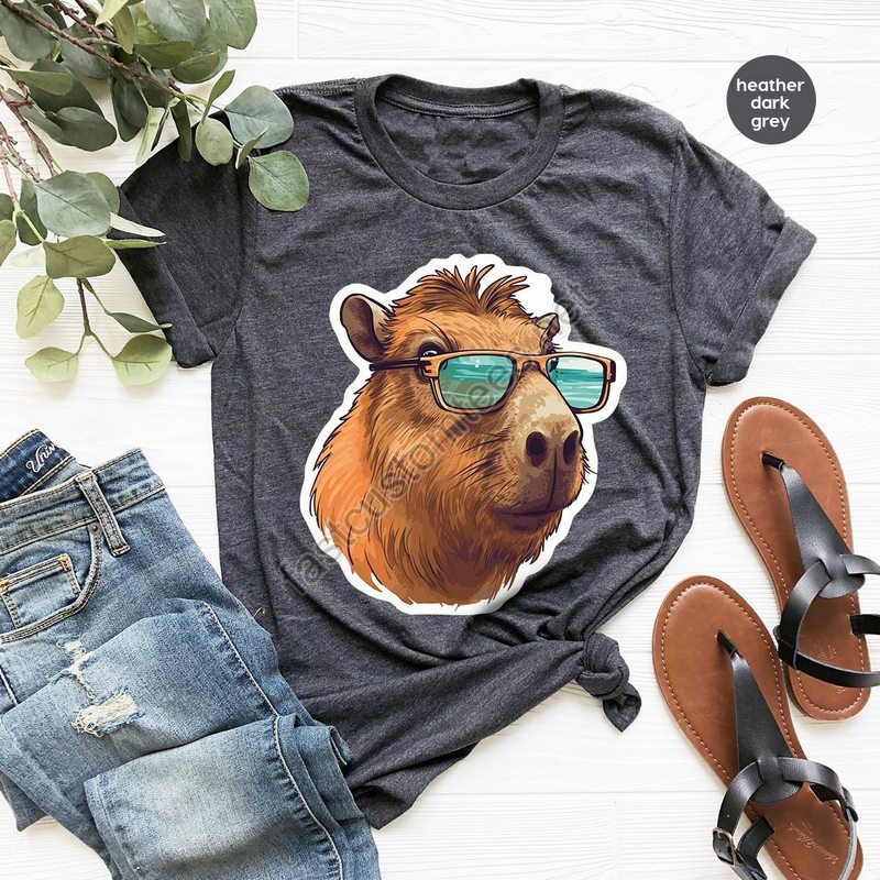 Funny Capybara Shirt Beach Graphic Tees Summer Gifts Cute Capybara Toddler Shirt Animal T Shirts Gift From Her Women Vneck Shirt