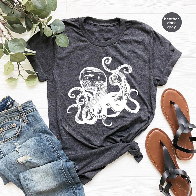 Octopus Graphic Tees Ocean Shirt Sea Animals Gift Octopus Clothing Cool Octopus Toddler Shirt Women Vneck Tshirt Gift For Him