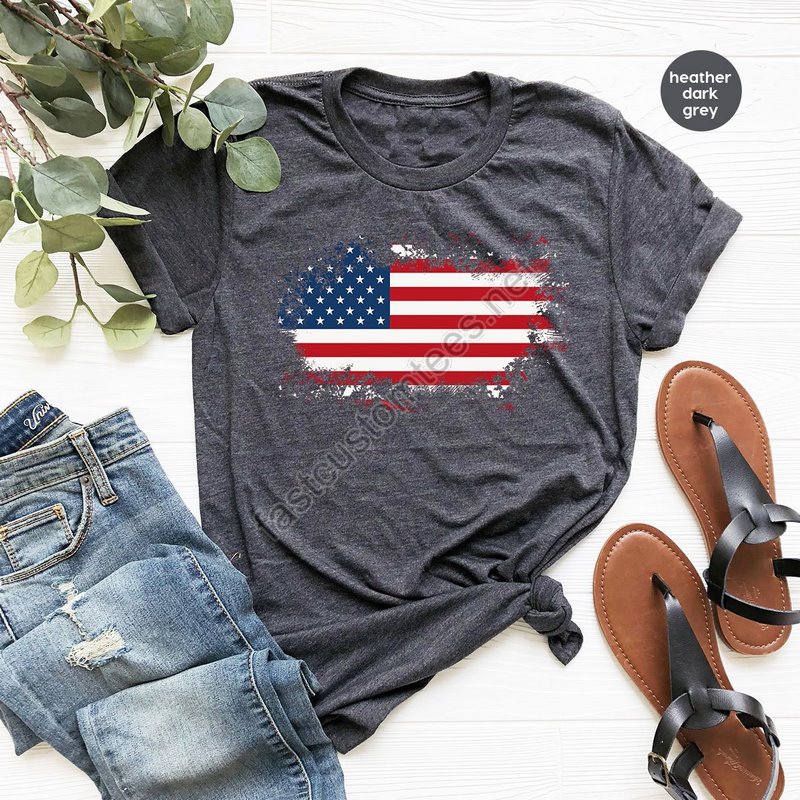 Retro 4th Of July Shirt American Flag Shirt Usa Map Graphic Tees Vintage Patriotic Shirts Grandpa Gift Memorial Day Outfit Veteran Tee