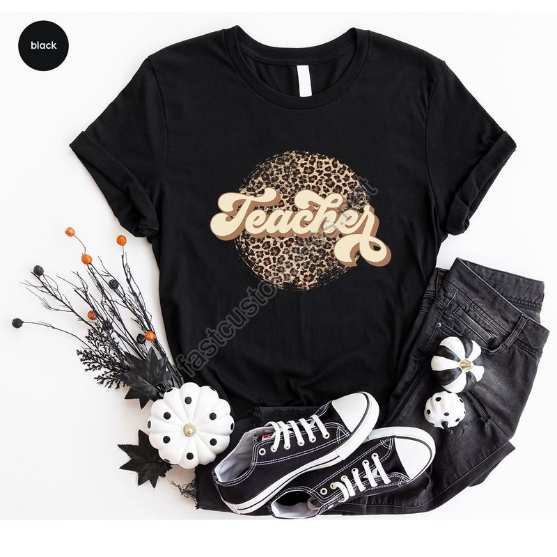 Vintage Teacher Shirt Teacher Appreciation Gift Leopard Print Clothing Retro Graphic Tees Back To School Tee First Grade Teacher Tshirt