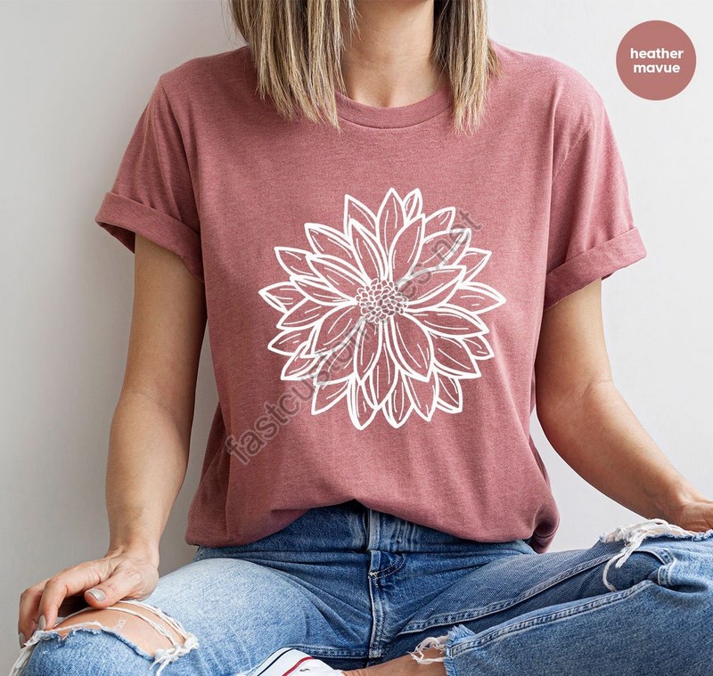 Minimalist Flowers Shirt Botanical Graphic Tees Mothers Day Gifts Women Vneck Tshirts Floral Gift For Her Cool Flower T-shirt