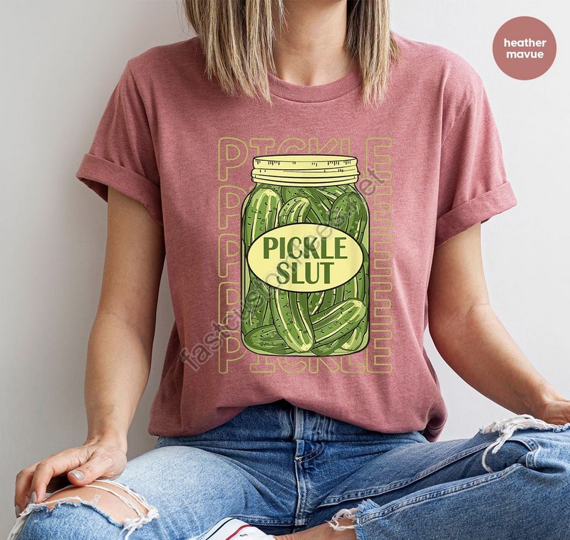 Pickle Slut Shirt Vintage Canned Pickles Tshirt Funny Pickle Graphic Tees Women Vneck T-shirt Funny Humor Clothing Gifts For Her