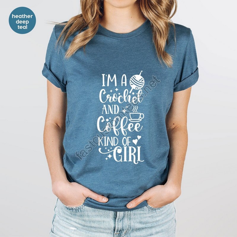 Crocheting Shirt Crochet Tshirt Crafting T-shirt Coffee Vneck Shirts Funny Quote Tee Yarn Graphic Tees Women Clothes Gift For Grandma