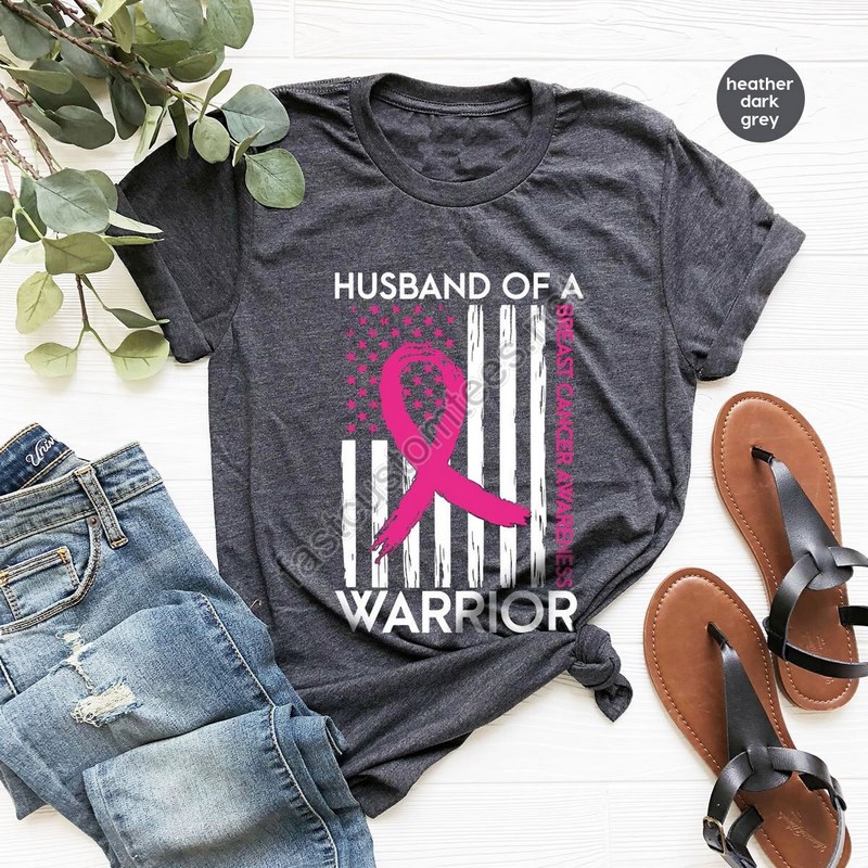 Breast Cancer Awareness Vneck Tshirt Usa Flag Graphic Tees Cancer Support Gift Fighter Clothing Gift For Her Husband Of A Warrior Shirt