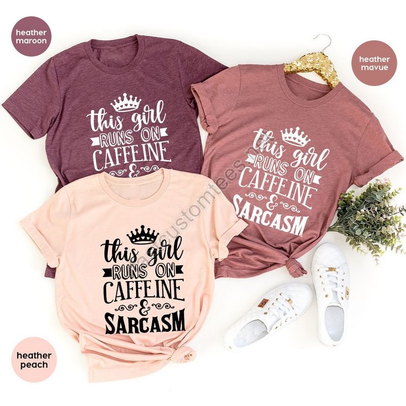 Funny Coffee Shirt Gift For Friend Sarcastic Vneck T-shirt Gift For Her Womens Clothing Caffeine Graphic Tees Humor Outfit