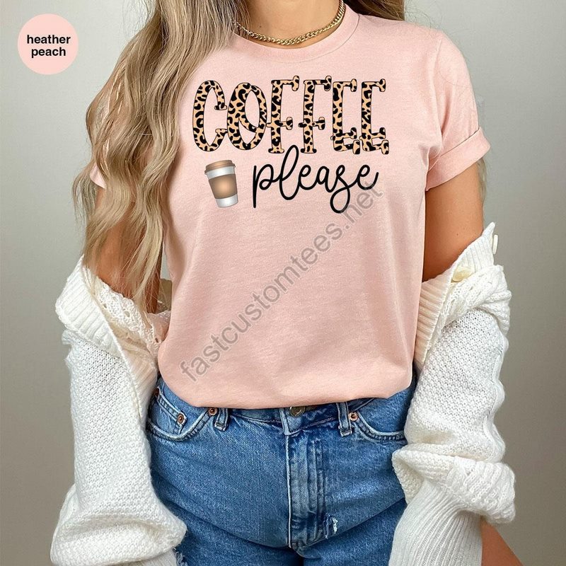 Leopard Print Coffee Shirt Gifts For Her Funny Teacher T Shirts Coffee Gifts Graphic Tees For Women Mom Clothing Ladies Vneck Tshirt