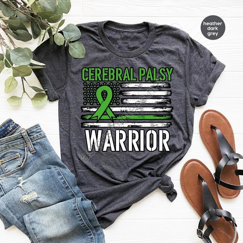 Cerebral Palsy Warrior Gifts Cerebral Palsy Awareness Shirts Cerebral Palsy Support Clothing Us Flag Graphic Tees Green Ribbon T-shirt