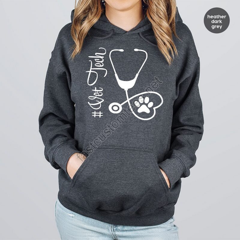 Vet Tech Week Gifts Veterinarian Gift Vet Tech Crewneck Sweatshirt Stethoscope Long Sleeve Shirts Vet Assistant Hoodies And Sweaters