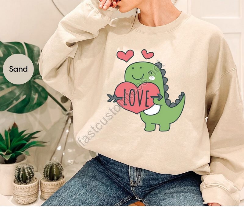 Valentines Day Long Sleeve Valentines Gifts Kids Valentines Sweatshirt Valentines For Kids Dinosaur Graphic Tees Gifts For Kids