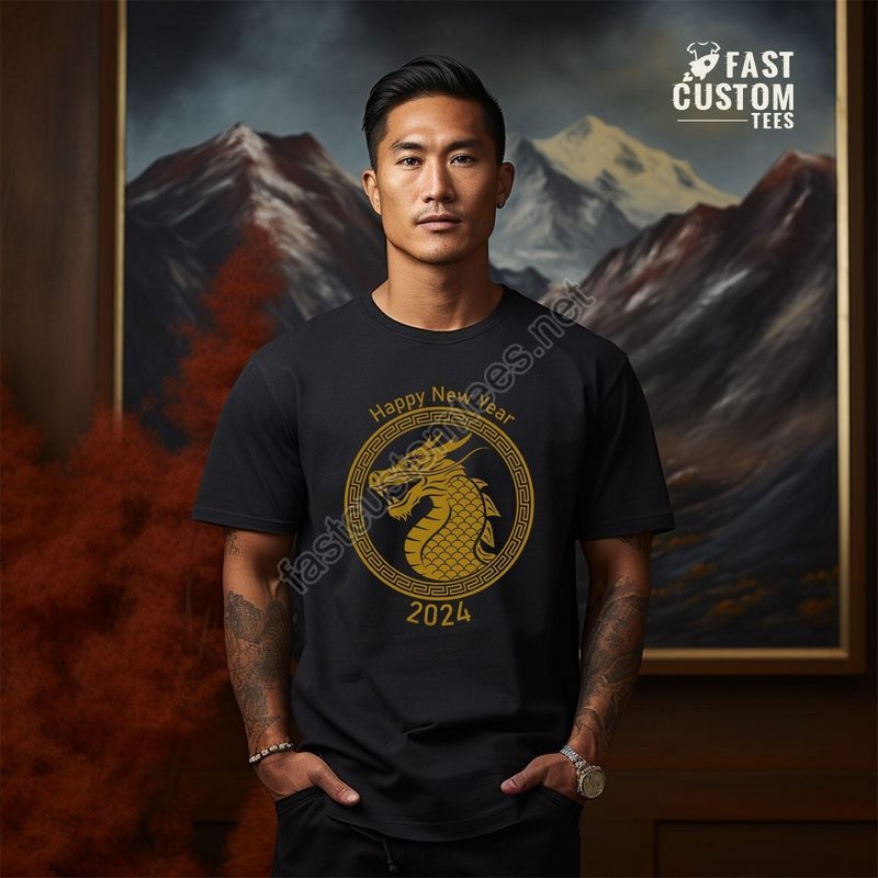 Chinese New Year 2024 Shirt Year Of The Dragon 2024 Tshirt Lunar New Year Clothing Chinese New Year Party Tees Floral Chinese Dragon Tee