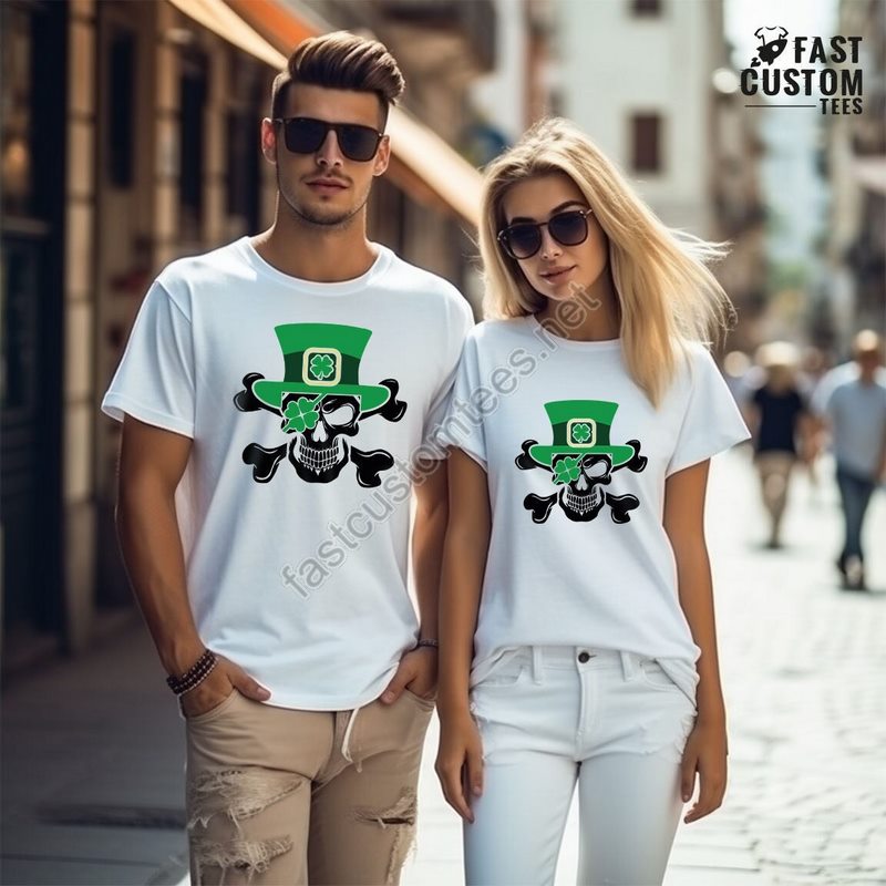 St Patricks Day Shirt Irish T-shirt Skull Shirt Shamrock Crewneck Sweatshirt Four Leaf Clover Shirt Graphic Tees Gift For Him