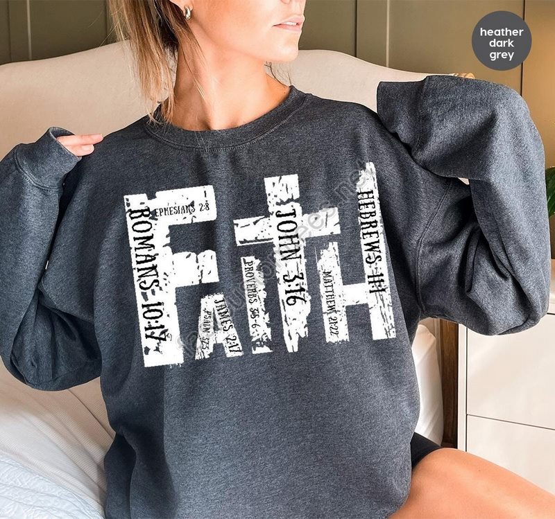 Bible Verse Sweatshirt Christian Hoodie Religious Outfit Retro Faith Long Sleeve Christian Cross Graphic Tee Genderneutral Adult Tshirt