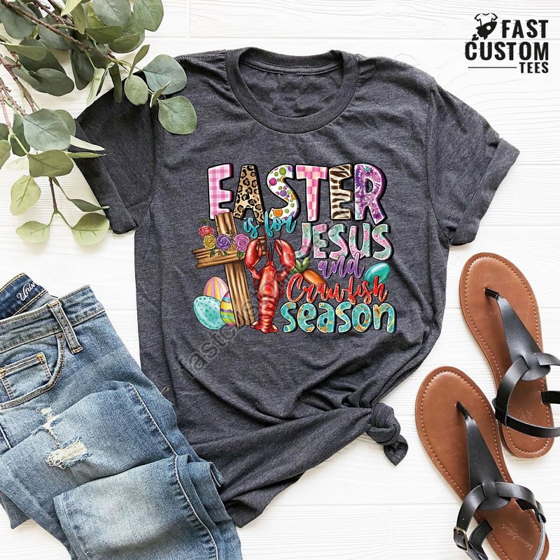 Easter-crawfish Season Shirt Hoppy Easter Day Shirt Easter Gift Easter Doodle Letters Tee Christian Easter Tee Jesus Shirt Blessed Tee