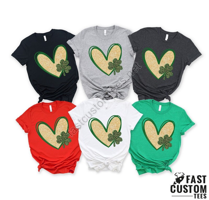 Fun St Patrick's Hearts Shirt Love Shamrock Sweatshirt Lucky Heart Shirt Shamrock Heart Shirt St Patrick's Day Heart Shirt Heart Tee