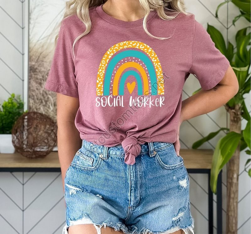 Boho Rainbow Social Worker Shirt Cute Graphic Shirts Gift Therapy Team Motivational Gift For Social Worker Social Worker T-shirt