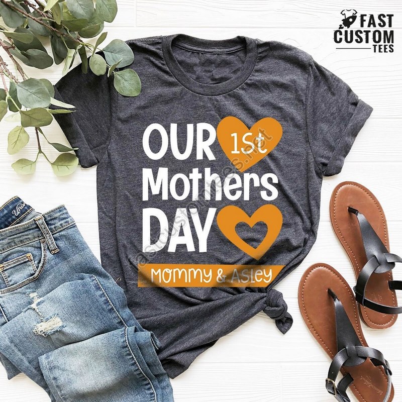 Our First Mothers Day Shirt Mommy And Me Tee Custom Mama Shirt New Mom Gift Mothers Day Tee Mom With Kids Name Tee 1st Mothers Day Tee