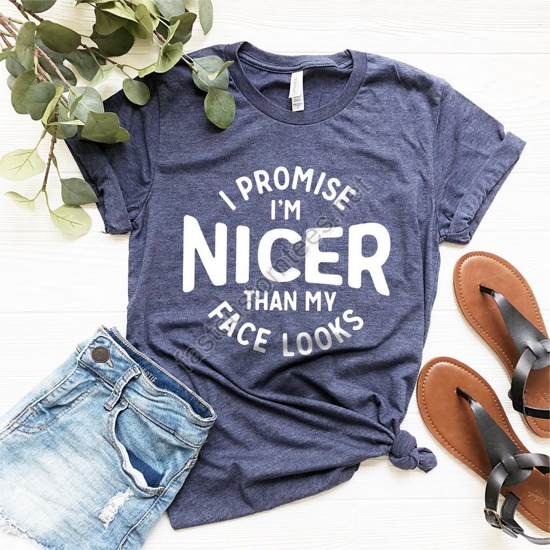 Shirt With Saying Sarcastic Tee I Promise I'm Nicer Than My Face Look Tee Funny Women Shirt Funny Tee Funny Shirt Funny T-shirt