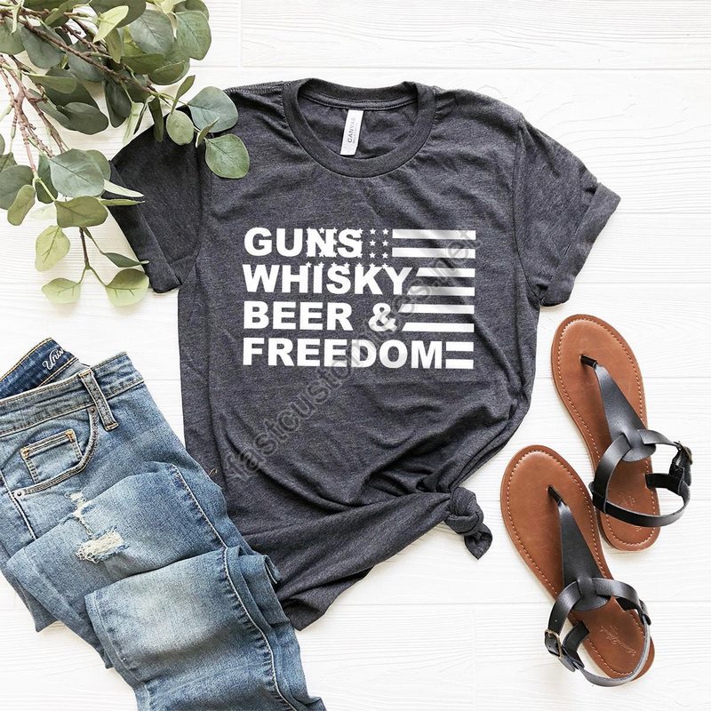 Gun Whisky Beer And Freedom With America Flag Shirt Guns Lover Shirt Whisky Lover Tee Beer Lover Shirt Freedom Shirt American Flag Tee