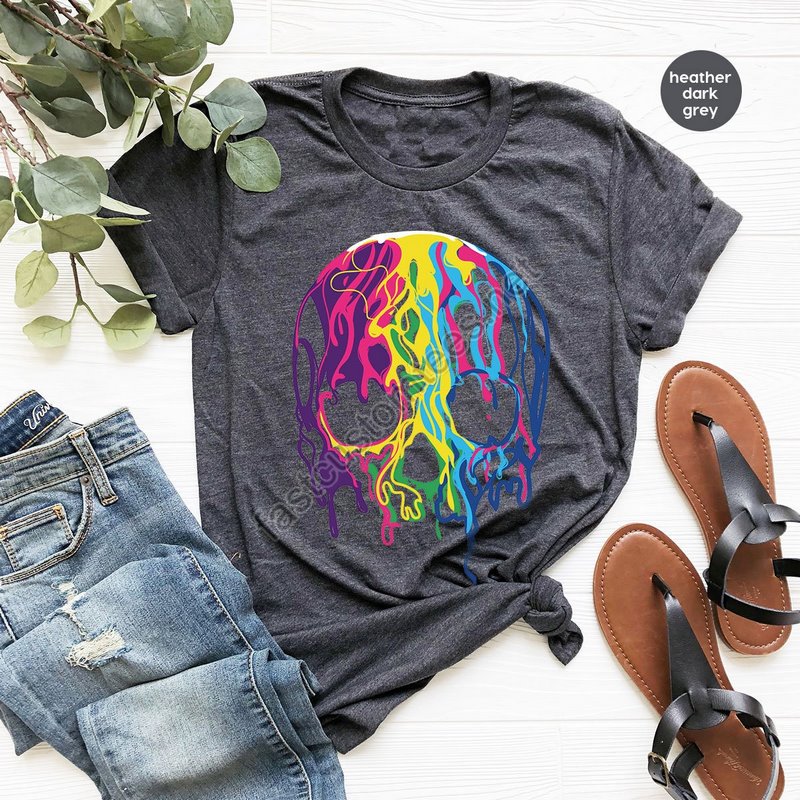 Rainbows Skulls Shirtspooky T Shirtskulls Shirtgoth Shirtskeleton T Shirtskulls Clothingtrendy Shirt For Women Aesthetic Shirt