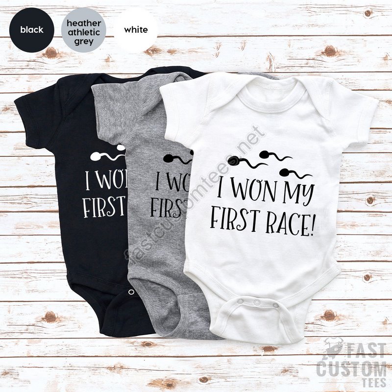 Funny Baby Bodysuit I Won My First Race New Baby Gift Baby Girl Outfit Baby Boy Outfit New Baby Clothing Fastest Swimmer Tee Baby Tee