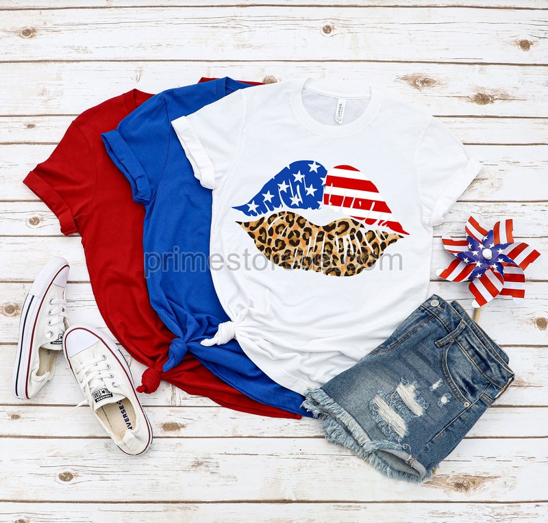 American Flag Lips Shirt Leopard Print Shirt Usa Flag Lips Shirt Patriotic Shirt 4th Of July American Flag Lips Shirt Usa