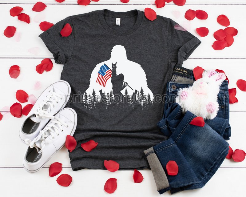 Custom Bigfoot Shirt American Flag Shirt Bigfoot With Flag Patriotic Bigfoot Tee American Flag Bigfoot