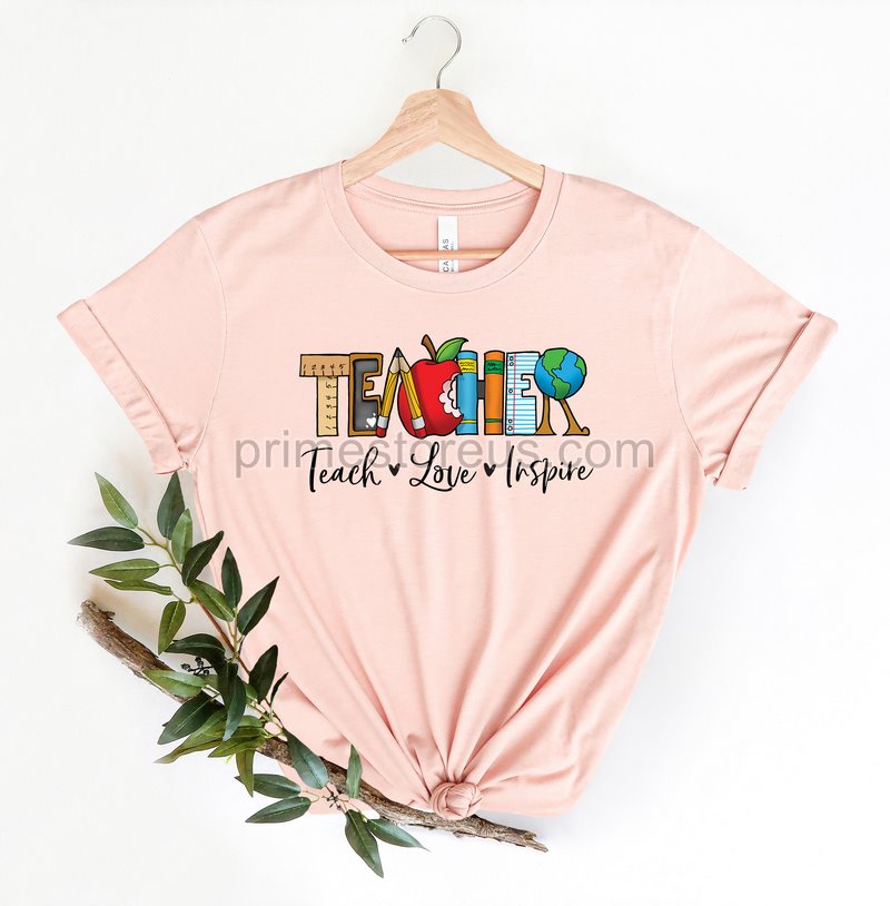 Custom Inspirational Teacher Shirts Teach Love Inspire Shirt Back To School Shirt First Grade Teacher Shirts Teacher Appreciation Shirt