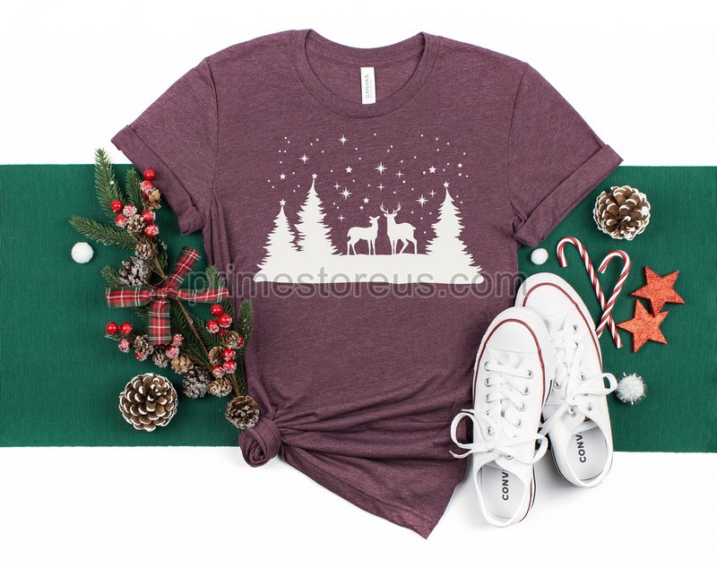 Snowy Christmas Shirt Snowy Woods Shirt Pine Trees Shirt Snow Shirt Christmas Deer Shirt Winter Shirts Christmas Shirts Holiday Tee