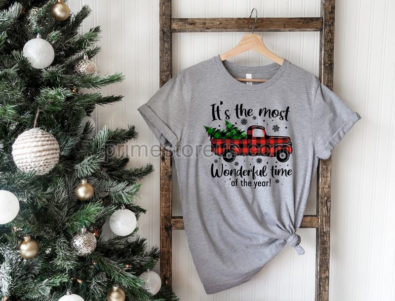 Buffalo Plaid Truck Christmas Shirt Most Wonderful Time Of The Year Shirt Merry Christmas Shirt Merry And Bright Shirt Christmas Gift