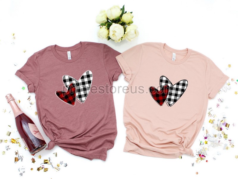 Valentines Day Shirt Buffalo Plaid Heart Shirts Valentines Day Heart Shirt Cute Valentine Shirt Valentines Day Gift Love Hearts Shirt